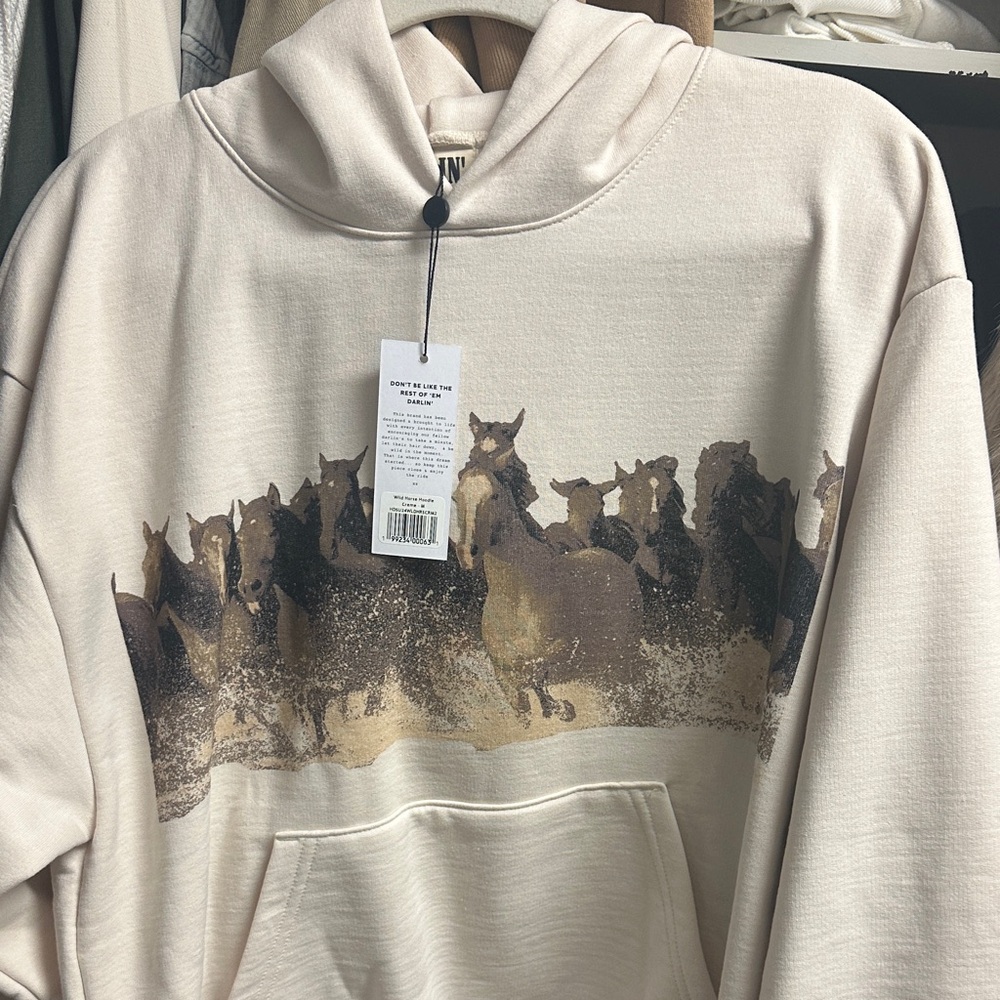 Vici Cream Hoodie with Horse Print